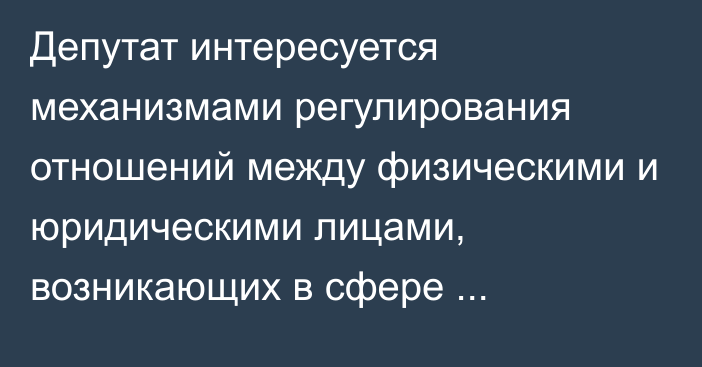 Депутат интересуется механизмами регулирования отношений между физическими и юридическими лицами, возникающих в сфере электронной торговли