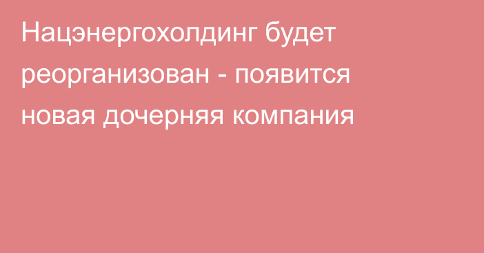 Нацэнергохолдинг будет реорганизован - появится новая дочерняя компания