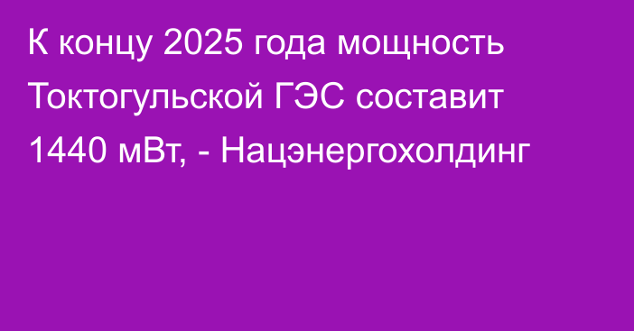 К концу 2025 года мощность Токтогульской ГЭС составит 1440 мВт, - Нацэнергохолдинг