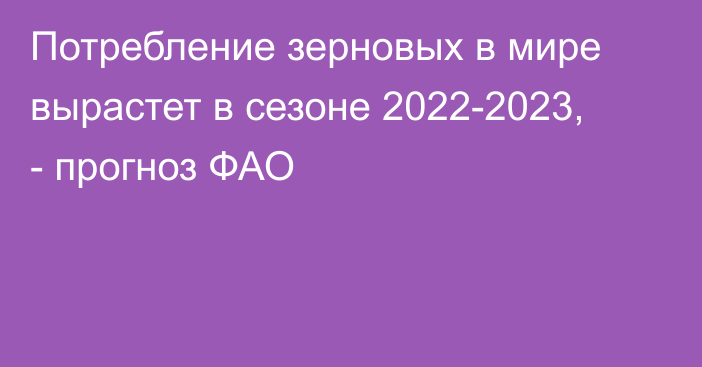 Потребление зерновых в мире вырастет в сезоне 2022-2023, - прогноз ФАО