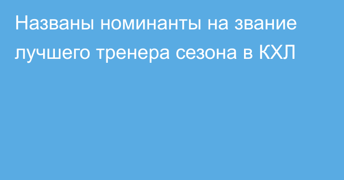 Названы номинанты на звание лучшего тренера сезона в КХЛ