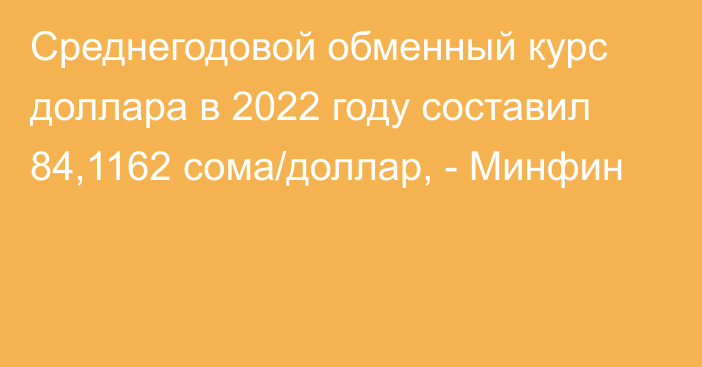 Среднегодовой обменный курс доллара в 2022 году составил 84,1162 сома/доллар, - Минфин