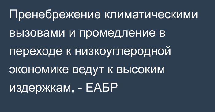 Пренебрежение климатическими вызовами и промедление в переходе к низкоуглеродной экономике ведут к высоким издержкам, - ЕАБР