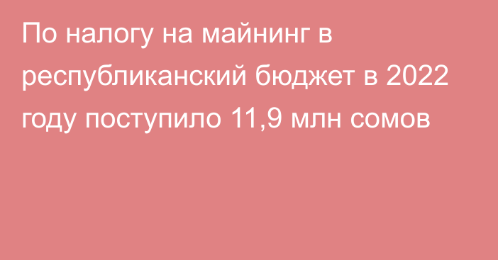 По налогу на майнинг в республиканский бюджет в 2022 году поступило 11,9 млн сомов