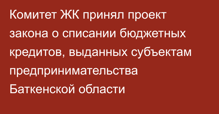 Комитет ЖК принял проект закона о списании бюджетных кредитов, выданных субъектам предпринимательства Баткенской области