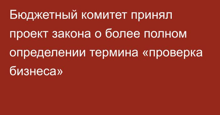 Бюджетный комитет принял проект закона о более полном определении термина «проверка бизнеса»