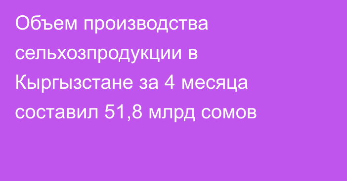 Объем производства сельхозпродукции в Кыргызстане за 4 месяца составил 51,8 млрд сомов