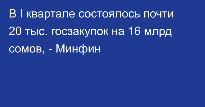 В I квартале состоялось почти 20 тыс. госзакупок на 16 млрд сомов, - Минфин