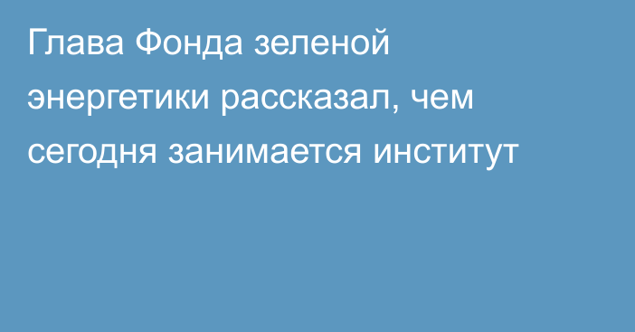 Глава Фонда зеленой энергетики рассказал, чем сегодня занимается институт