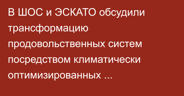 В ШОС и ЭСКАТО обсудили трансформацию продовольственных систем посредством климатически оптимизированных агроинноваций