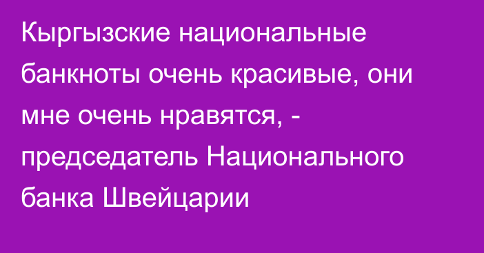 Кыргызские национальные банкноты очень красивые, они мне очень нравятся, - председатель Национального банка Швейцарии