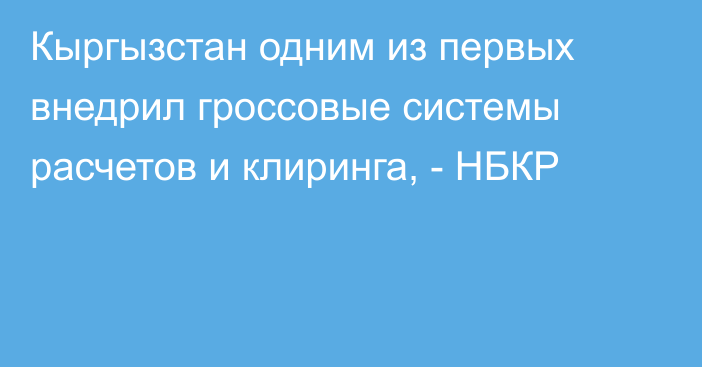 Кыргызстан одним из первых внедрил гроссовые системы расчетов и клиринга, - НБКР