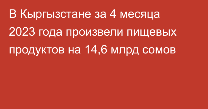 В Кыргызстане за 4 месяца 2023 года произвели пищевых продуктов на 14,6 млрд сомов