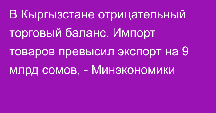 В Кыргызстане отрицательный торговый баланс. Импорт товаров превысил экспорт на 9 млрд сомов, - Минэкономики