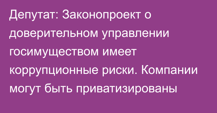 Депутат: Законопроект о доверительном управлении госимуществом имеет коррупционные риски. Компании могут быть приватизированы