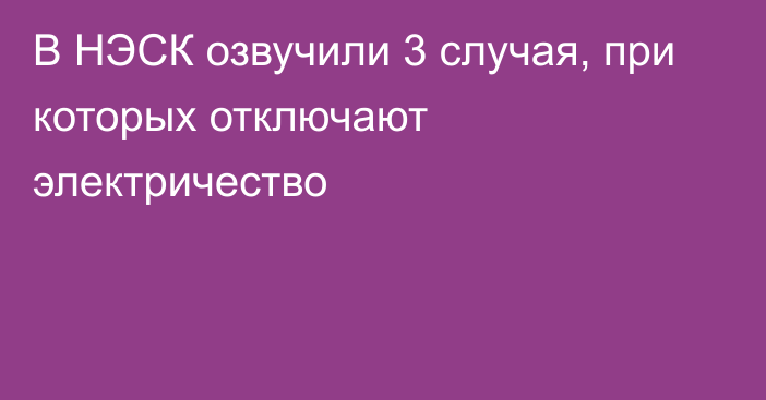 В НЭСК озвучили 3 случая, при которых отключают электричество