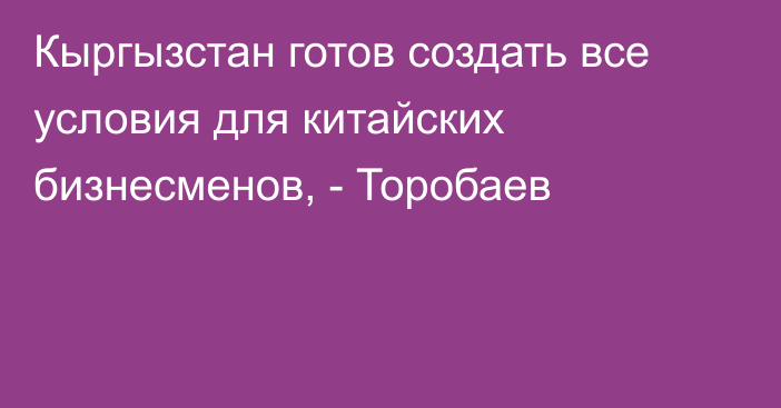 Кыргызстан готов создать все условия для китайских бизнесменов, - Торобаев