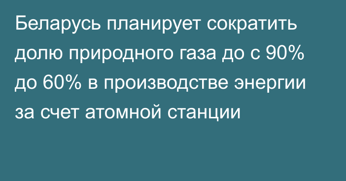 Беларусь планирует сократить долю природного газа до с 90% до 60% в производстве энергии за счет атомной станции