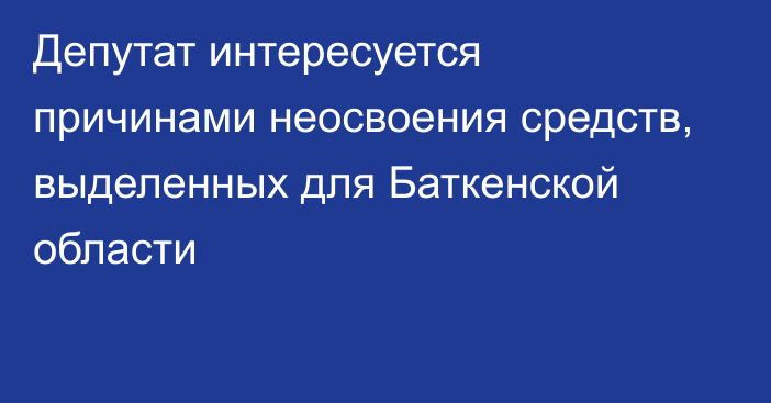 Депутат интересуется причинами неосвоения средств, выделенных для Баткенской области