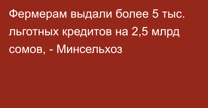 Фермерам выдали более 5 тыс. льготных кредитов на 2,5 млрд сомов, - Минсельхоз