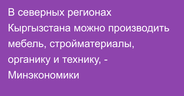 В северных регионах Кыргызстана можно производить мебель, стройматериалы, органику и технику, - Минэкономики