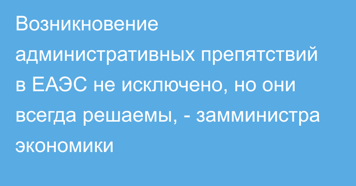 Возникновение административных препятствий в ЕАЭС не исключено, но они всегда решаемы, - замминистра экономики