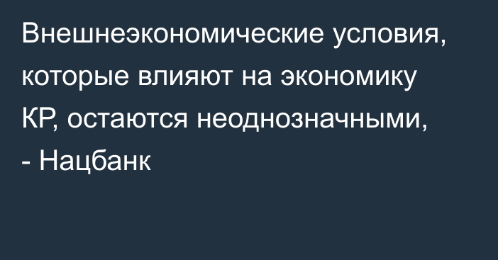 Внешнеэкономические условия, которые влияют на экономику КР, остаются неоднозначными, - Нацбанк