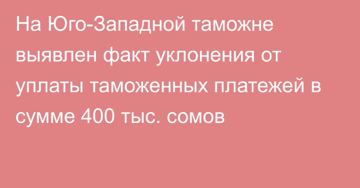 На Юго-Западной таможне выявлен факт уклонения от уплаты таможенных платежей в сумме 400 тыс. сомов