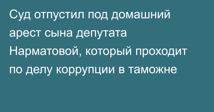 Суд отпустил под домашний арест сына депутата Нарматовой, который проходит по делу коррупции в таможне