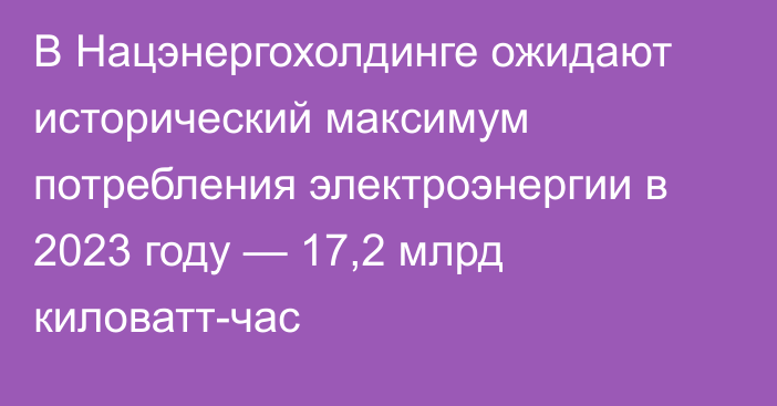 В Нацэнергохолдинге ожидают исторический максимум потребления электроэнергии в 2023 году — 17,2 млрд киловатт-час