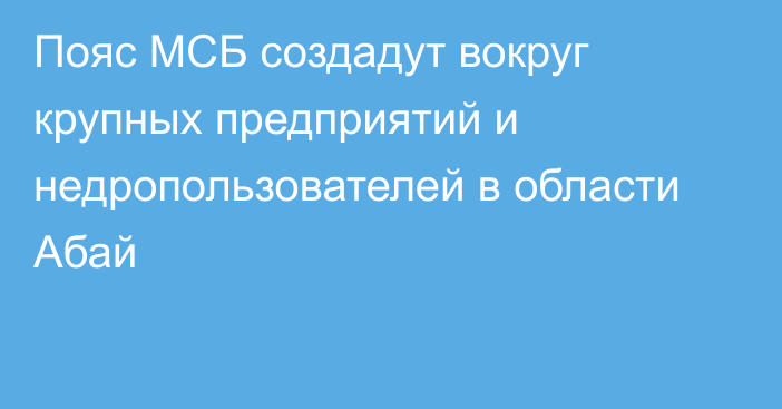 Пояс МСБ создадут вокруг крупных предприятий и недропользователей в области Абай