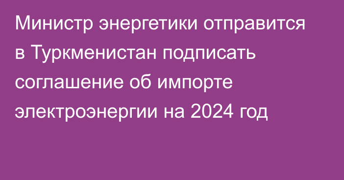 Министр энергетики отправится в Туркменистан подписать соглашение об импорте электроэнергии на 2024 год