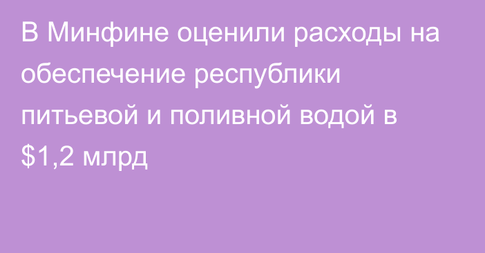 В Минфине оценили расходы на обеспечение республики питьевой и поливной водой в $1,2 млрд