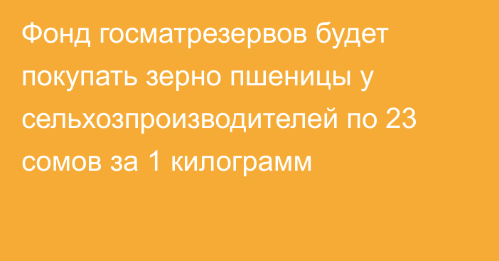 Фонд госматрезервов будет покупать зерно пшеницы у сельхозпроизводителей по 23 сомов за 1 килограмм