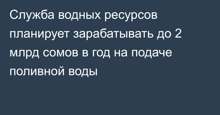 Служба водных ресурсов планирует зарабатывать до 2 млрд сомов в год на подаче поливной воды