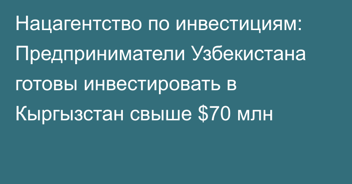 Нацагентство по инвестициям: Предприниматели Узбекистана готовы инвестировать в Кыргызстан свыше $70 млн