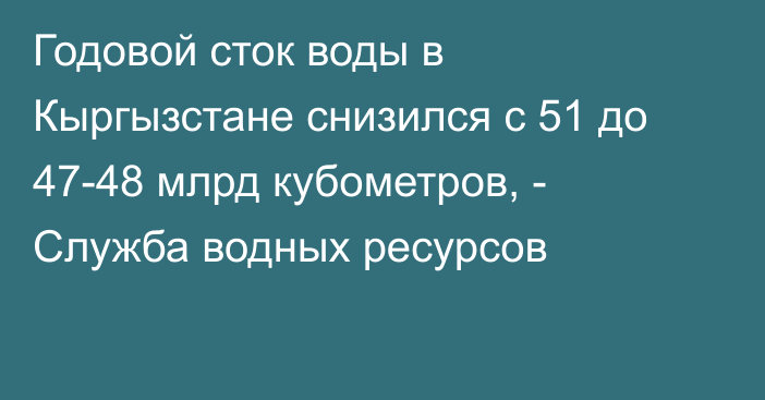 Годовой сток воды в Кыргызстане снизился с 51 до 47-48 млрд кубометров, - Служба водных ресурсов