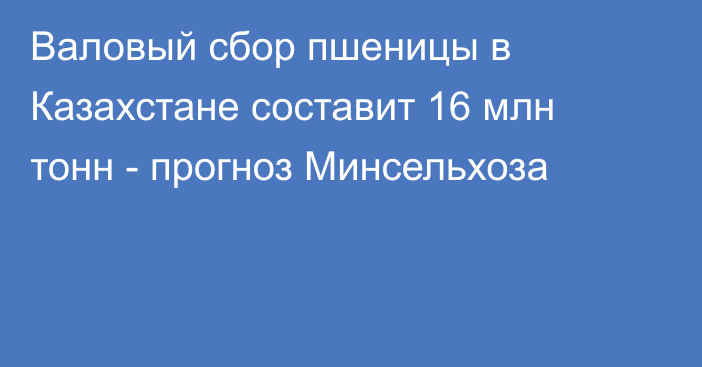 Валовый сбор пшеницы в Казахстане составит 16 млн тонн - прогноз Минсельхоза