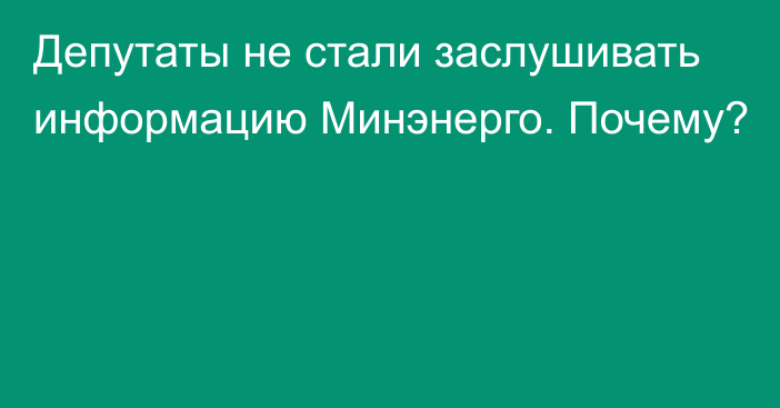 Депутаты не стали заслушивать информацию Минэнерго. Почему?