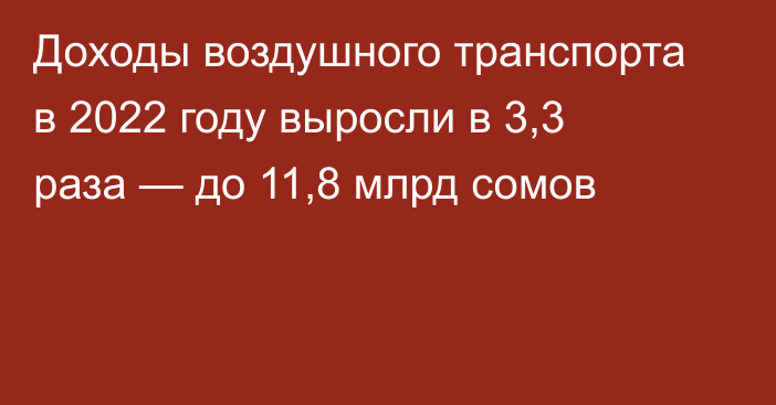 Доходы воздушного транспорта в 2022 году выросли в 3,3 раза — до 11,8 млрд сомов