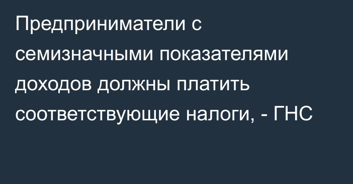 Предприниматели с семизначными показателями доходов должны платить соответствующие налоги, - ГНС