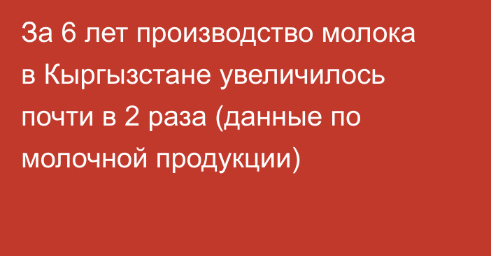 За 6 лет производство молока в Кыргызстане увеличилось почти в 2 раза (данные по молочной продукции)