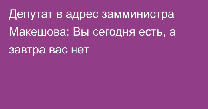 Депутат в адрес замминистра Макешова: Вы сегодня есть, а завтра вас нет