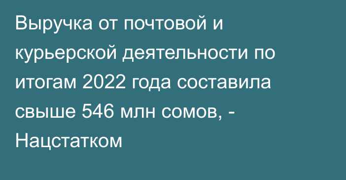 Выручка от почтовой и курьерской деятельности по итогам 2022 года составила свыше 546 млн сомов, - Нацстатком