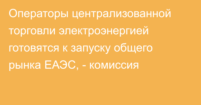 Операторы централизованной торговли электроэнергией готовятся к запуску общего рынка ЕАЭС, - комиссия