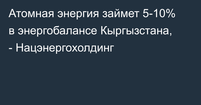 Атомная энергия займет 5-10% в энергобалансе Кыргызстана, - Нацэнергохолдинг