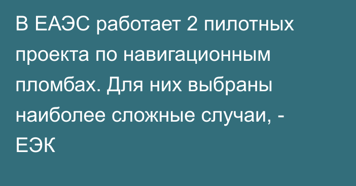 В ЕАЭС работает 2 пилотных проекта по навигационным пломбах. Для них выбраны наиболее сложные случаи, - ЕЭК