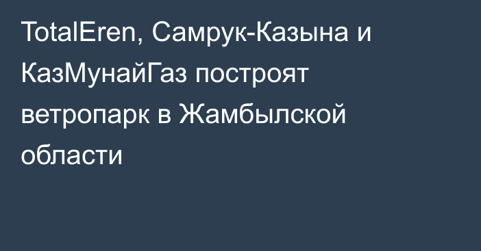 TotalEren, Самрук-Казына и КазМунайГаз построят ветропарк в Жамбылской области