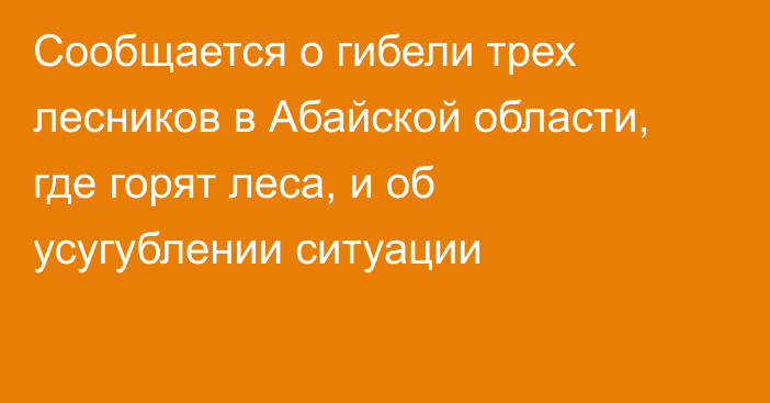 Сообщается о гибели трех лесников в Абайской области, где горят леса, и об усугублении ситуации