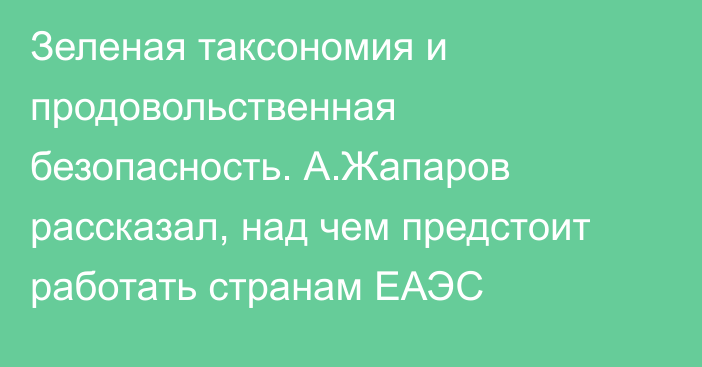 Зеленая таксономия и продовольственная безопасность. А.Жапаров рассказал, над чем предстоит работать странам ЕАЭС